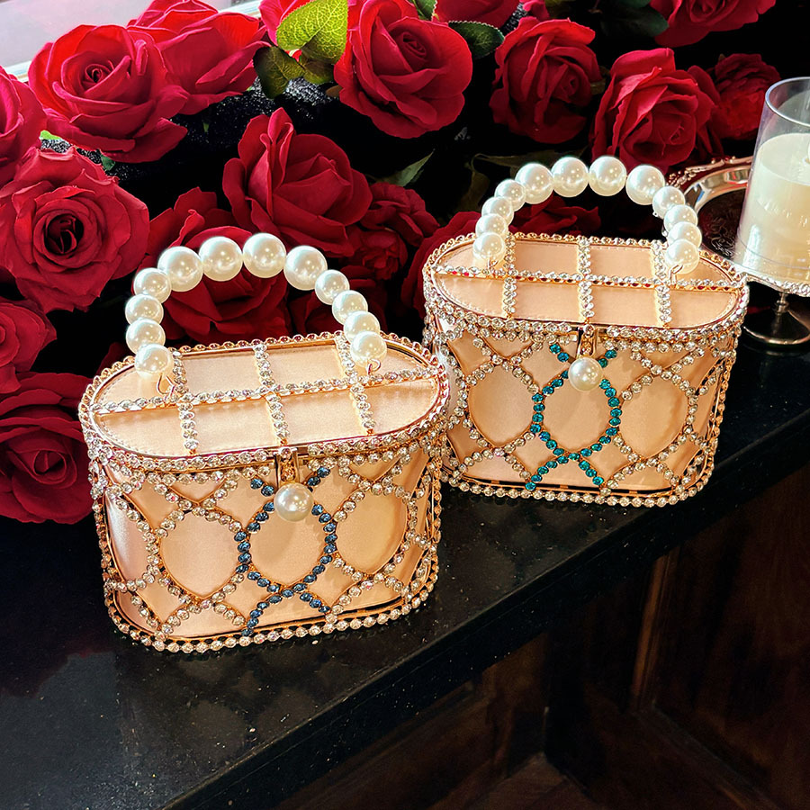 Women Handheld Bags - French Pearl Diamond Hand-held Vegetable Basket