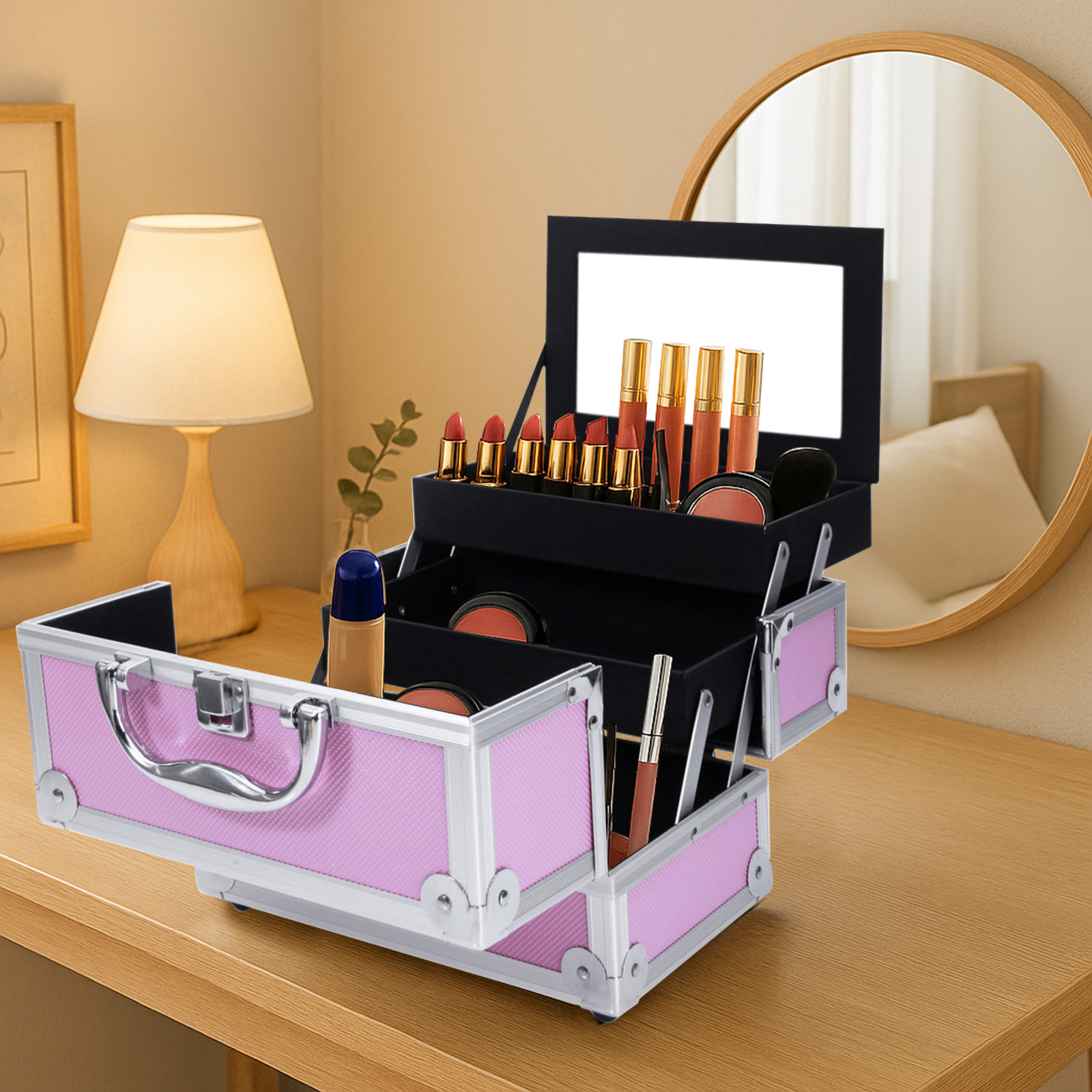 Pink Aluminum Alloy Makeup Cas - Women Handheld Bags ulasan dan harga
