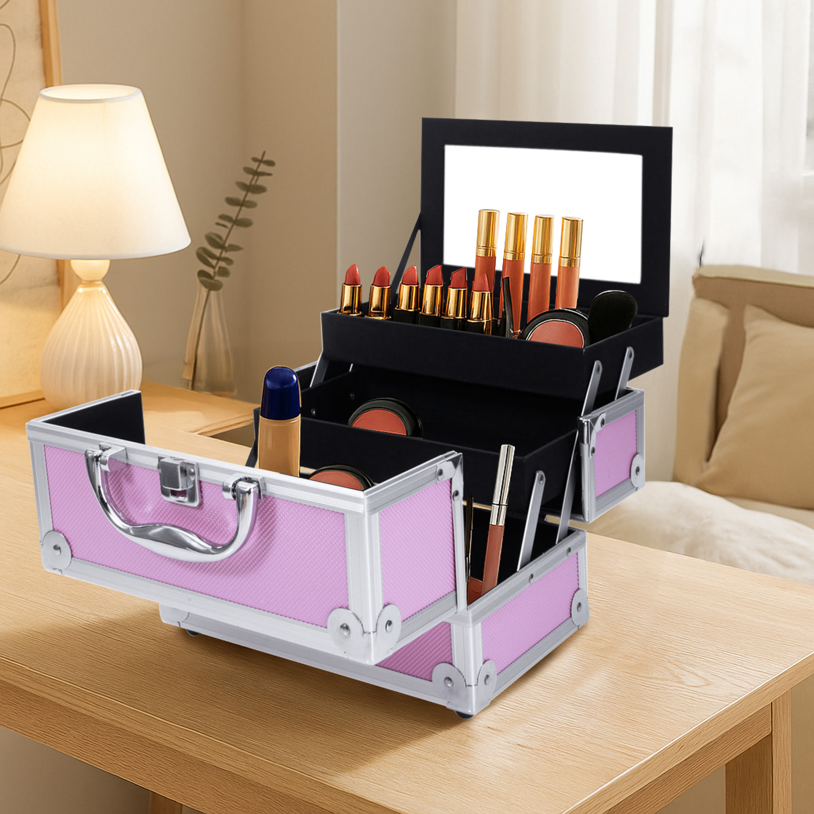 Pink Aluminum Alloy Makeup Cas - Women Handheld Bags ulasan dan harga