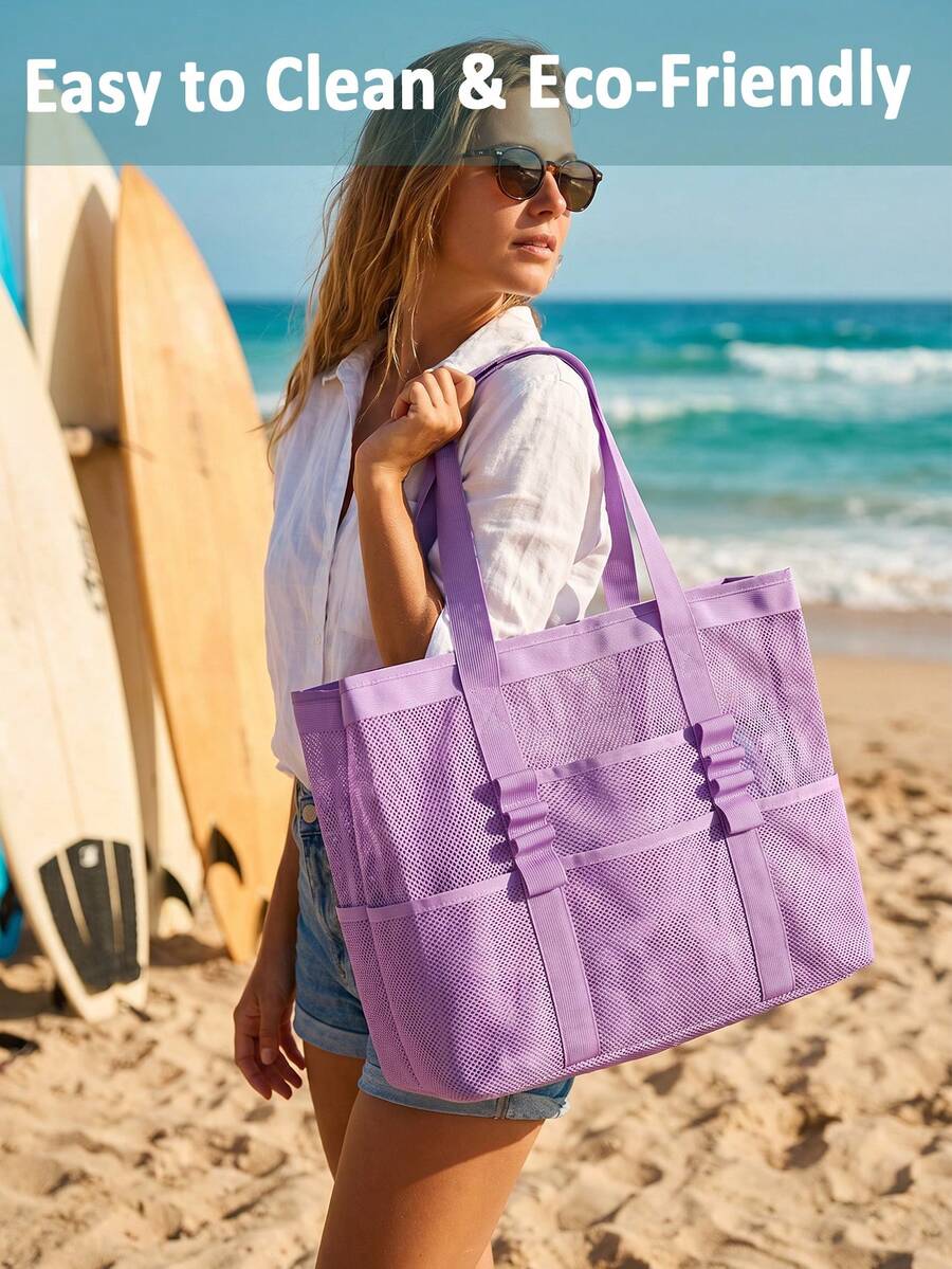 Large Capacity Mesh Beach Tote - Women Handheld Bags ulasan dan harga