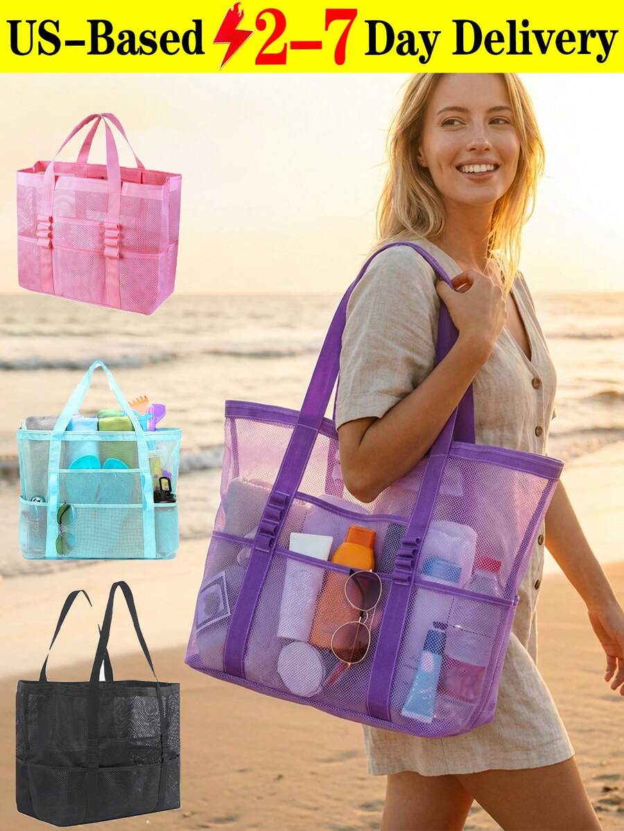 Large Capacity Mesh Beach Tote - Women Handheld Bags ulasan dan harga